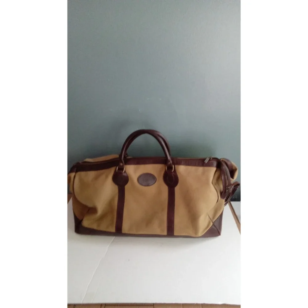 Vintage Canvas Leather Trim Travel Duffel‎ Bag Brown Leather Accents